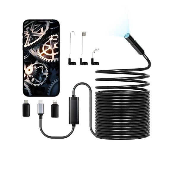 VEVOR Endoscope Camera with 49.2FT Semi-Rigid Cable, 1920P HD Borescope for Android & IOS, Industrial Inspection Camera with Light - 8 LED, 2X Zoom, IP67 Waterproof Snake Camera for Auto, Plumbing