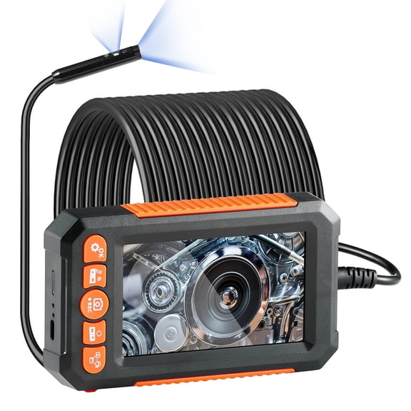VEVOR Endoscope Camera with Light, Dual Lens Borescope with 49.2FT Semi-Rigid Cable, 4.3" Screen 1080P Inspection Camera, 8 + 1 LED Lights, 4X Zoom, IP67 Waterproof Snake Camera for Auto, Plumbing