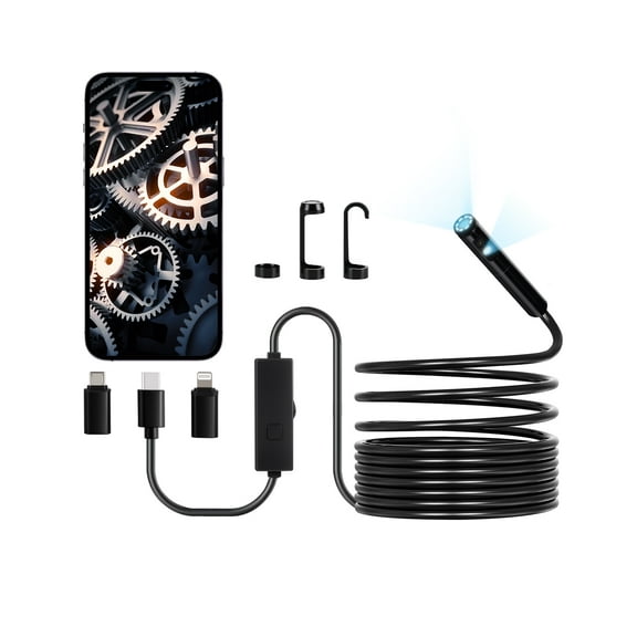 VEVOR Endoscope Camera with Light, Dual Lens Borescope for Android & IOS, 1920P HD Inspection Camera with 8 + 1 LED Light, 2X Zoom, 16.4FT Snake Cable, IP67 Waterproof Snake Camera for Auto, Plumbing