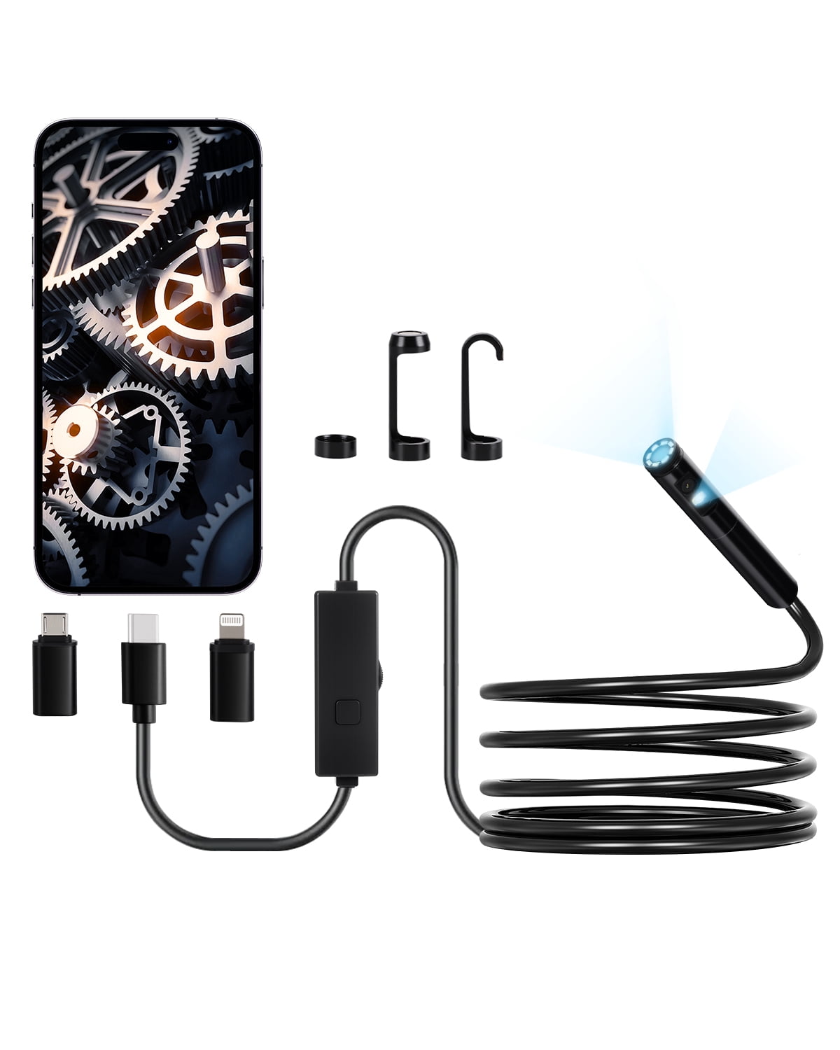 VEVOR Endoscope Camera with Light, Dual Lens Borescope for Android & IOS, 1920P HD Inspection Camera with 8 + 1 LED Lights, 2X Zoom, 10FT Snake Cable, IP67 Waterproof Snake Camera for Auto, Plumbing