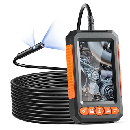 VEVOR Endoscope Camera with Light, Dual Lens Industrial Borescope,4.3" Screen 1080P Inspection Camera, 8 + 1 Lights, 4X Zoom, IP67 Waterproof Snake Camera for Auto, Plumbing (16.4FT Cable, 32GB Card)