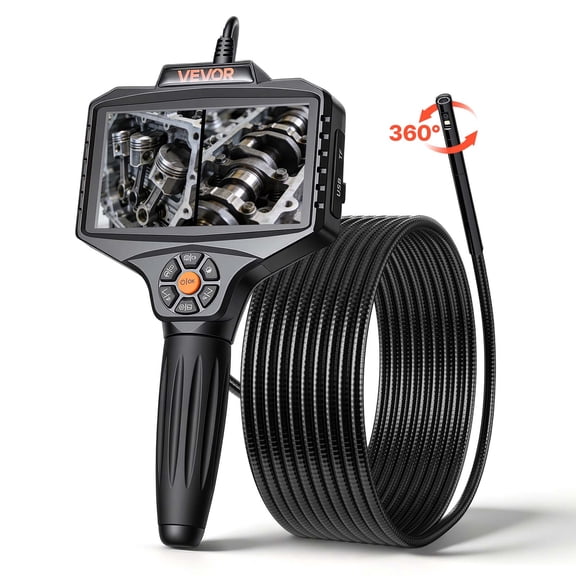 VEVOR Endoscope with Light, 360 View Coverage Industrial Borescope Inspection Camera with Rotating Probe, 1080P HD Rigid Snake Scope Cam for Wall Automotive Engine Inspect-16.4FT