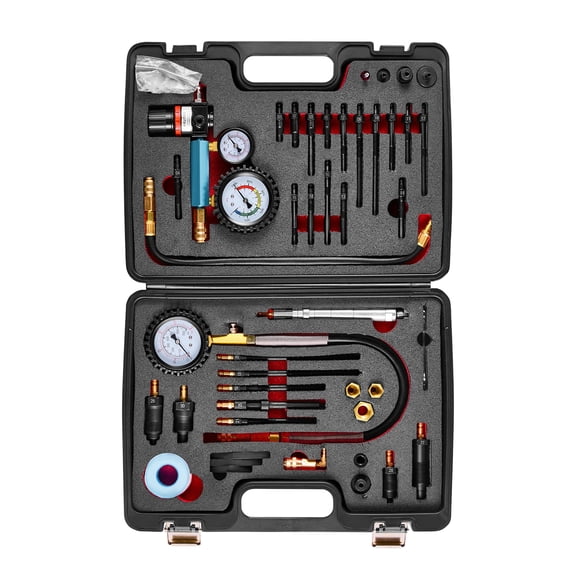VEVOR Engine Cylinder Compression Tester Kit, 0-700 PSI Pressure Gauge & 0-100 PSI Leak Gauge, Automotive Leak Down Tester Kit with 4 Adapters, Pressure Check & Leakage Rate Test on Cars, Motorcycles