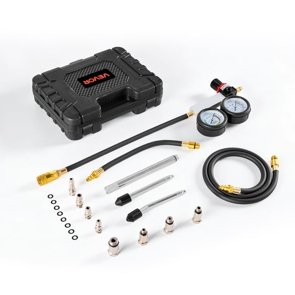 VEVOR Engine Cylinder Compression Tester Kit, Pressure Gauge Range of 0-100 PSI, Automotive Leak Down Tester Kit with 4 Adapters, 2 Metal Tubes, Pressure Check & Leakage Rate Test on Cars,Motorcycles