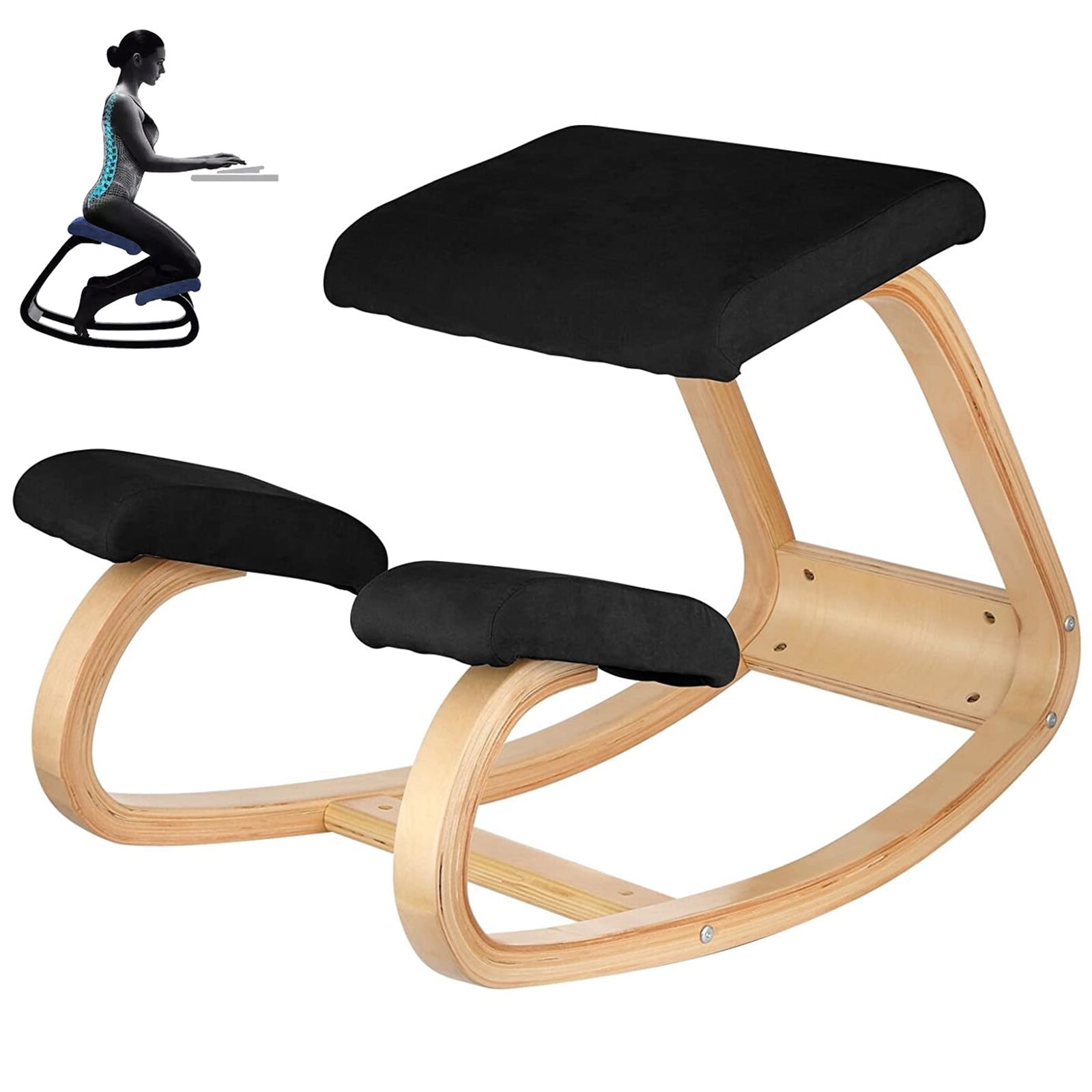 Wood Kneeling Chairs Balancing Body Office Orthopedic Stool with Handle  Cushions Adjustable Ergonomic Relieving Back Orthopedic and Neck Pain