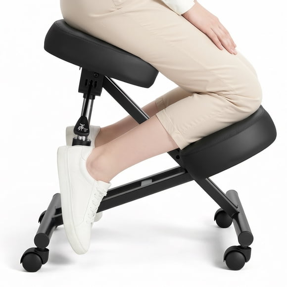 VEVOR Ergonomic Kneeling Chair with Wheels, Mobile X-Shaped Posture Knee Chair with Adjustable Height & Thick Foam Cushions, Natural Relief for Neck or Back Pain for Home, Office or Meditation, Black
