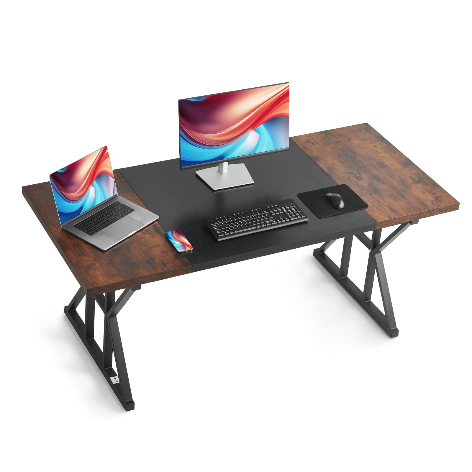 VEVOR Executive Desk 70.9 x 31.5 inch, Large Computer Desk PC Workstation for Home Office, Modern Simple Wood Laptop Study Writing Table Metal Frame Business Furniture, Rustic Brown and Black