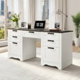 thumbnail image 1 of VEVOR Executive Desk, Farmhouse Office Table with Charging Station, Heavy Duty Particle Board Executive Table with Storage Drawers, 200 LBS Load Capacity, Easy Assembly, for Work Study Writing, 1 of 9