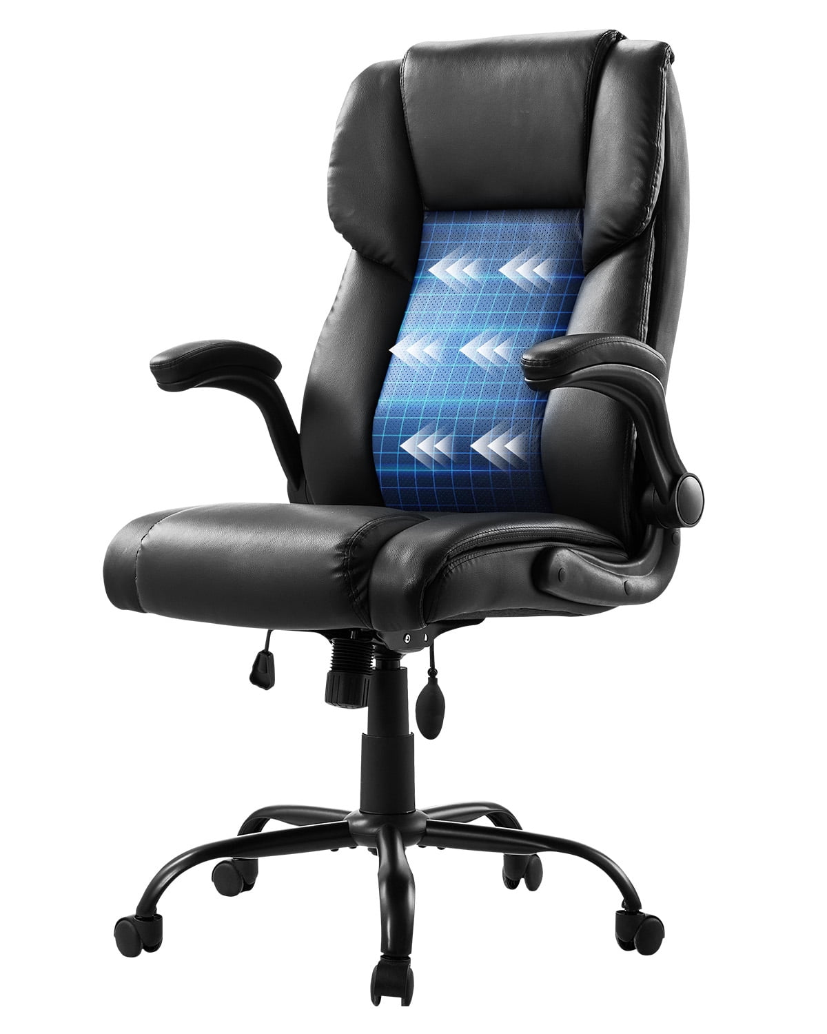 VEVOR Executive Office Chair with Lumbar Support, 300lb Capacity Office Chair with Flip-up Armrests & Lumbar Pillow, Height Adjustable Ergonomic Chair, PU Leather Reclining Home Office Desk Chairs