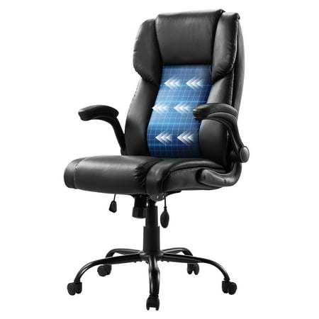 VEVOR Executive Office Chair with Lumbar Support, 300lb Capacity Office Chair with Flip-up Armrests & Lumbar Pillow, Height Adjustable Ergonomic Chair, PU Leather Reclining Home Office Desk Chairs