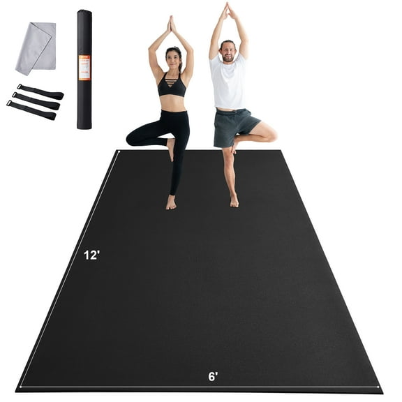 VEVOR Exercise Mat, Non Slip High Density Premium Yoga Mat, Exercise Yoga Mat for Men Women, Fitness & Exercise Mat with Bag & Carry Strap, for All Types of Home Yoga, Floor Workout (12x6ft)