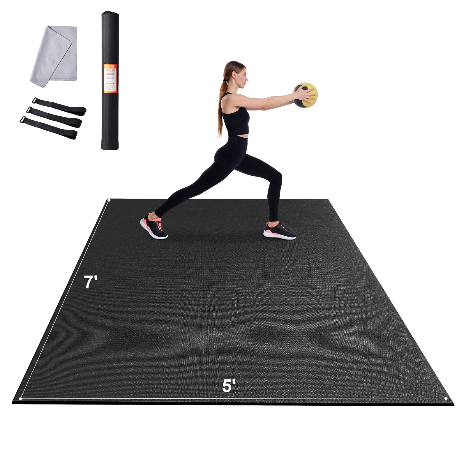 VEVOR Exercise Mat, Non Slip High Density Premium Yoga Mat, Exercise Yoga Mat for Men & Women, Fitness & Exercise Mat with Bag & Carry Strap, for All Types of Home Yoga, Floor Workout (7x5ft)