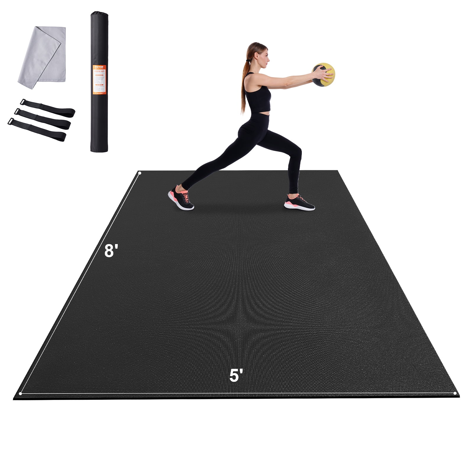 VEVOR Exercise Mat, Non Slip High Density Premium Yoga Mat, Exercise Yoga Mat for Men & Women, Fitness & Exercise Mat with Bag & Carry Strap, for All Types of Home Yoga, Floor Workout (8x5ft)