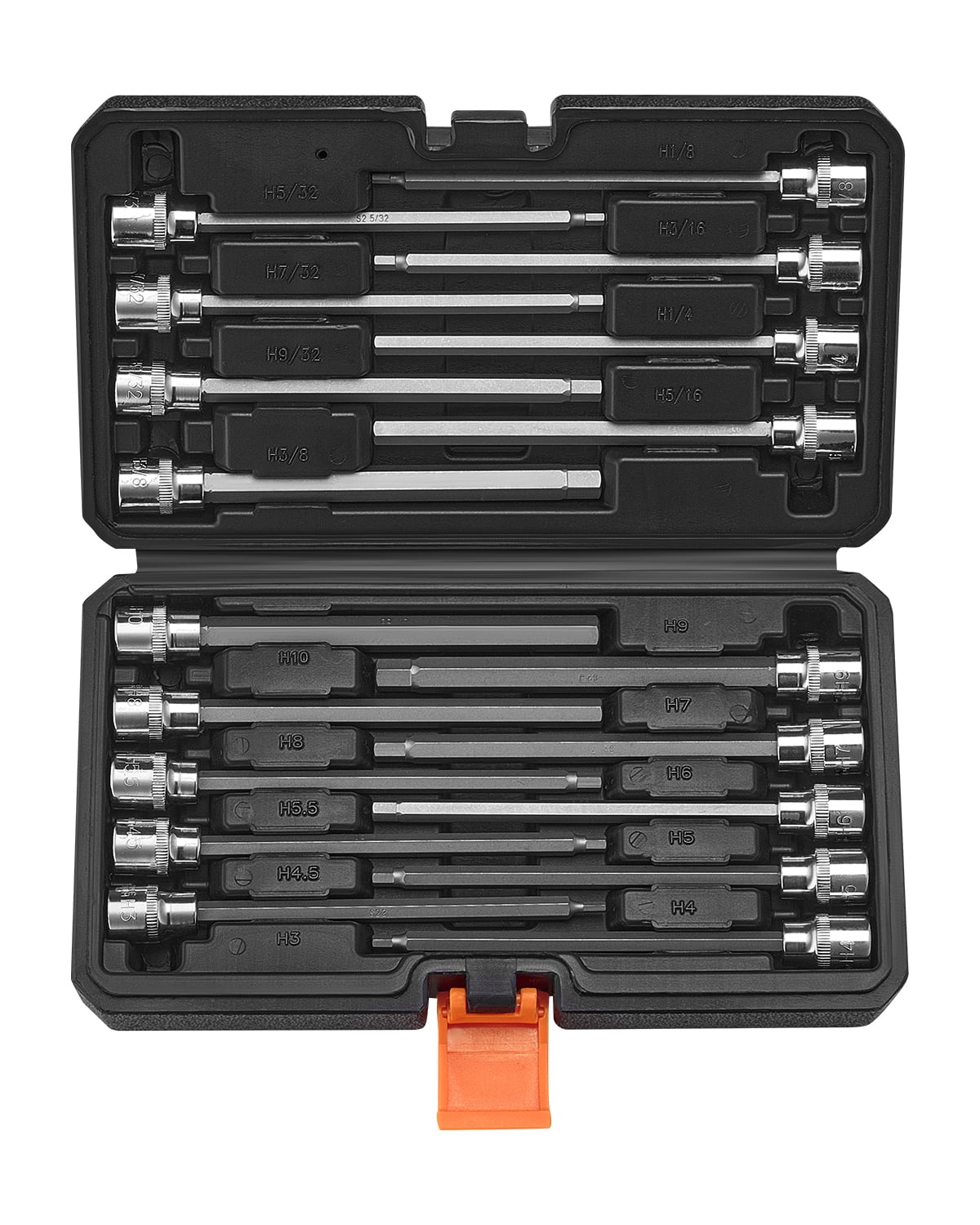 VEVOR Extra Long Allen Hex Bit Socket Set, 18-Piece 3/8 inch Drive, S2 Alloy Steel and Cr-V Steel, Standard SAE and Metric 1/8-Inch-3/8-Inch, 3-12mm, with Enhanced Storage Case, for Mechanics