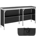 thumbnail image 1 of VEVOR Extra Long Folding Portable Bar Table - Tradeshow Podium Table for Indoor, Outdoor, Party, Picnic, Exhibition, Includes Carrying Case, Storage Shelf and Black Skirt, 77.95" x 15.16" x 34.65", 1 of 9