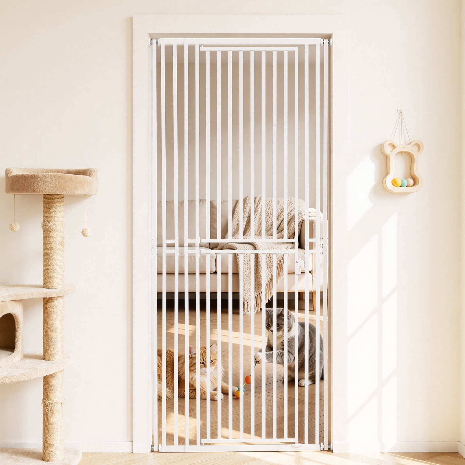 VEVOR Extra Tall Pet Gate for Cats, 28-34 in  Adjustable Width, 78.7 in High Dog Gate, with Pressure Mount Kit and Wall Mount Kit, 1.2 in Narrow Bar Spacing, for Stairs, Doorways, and House, Black
