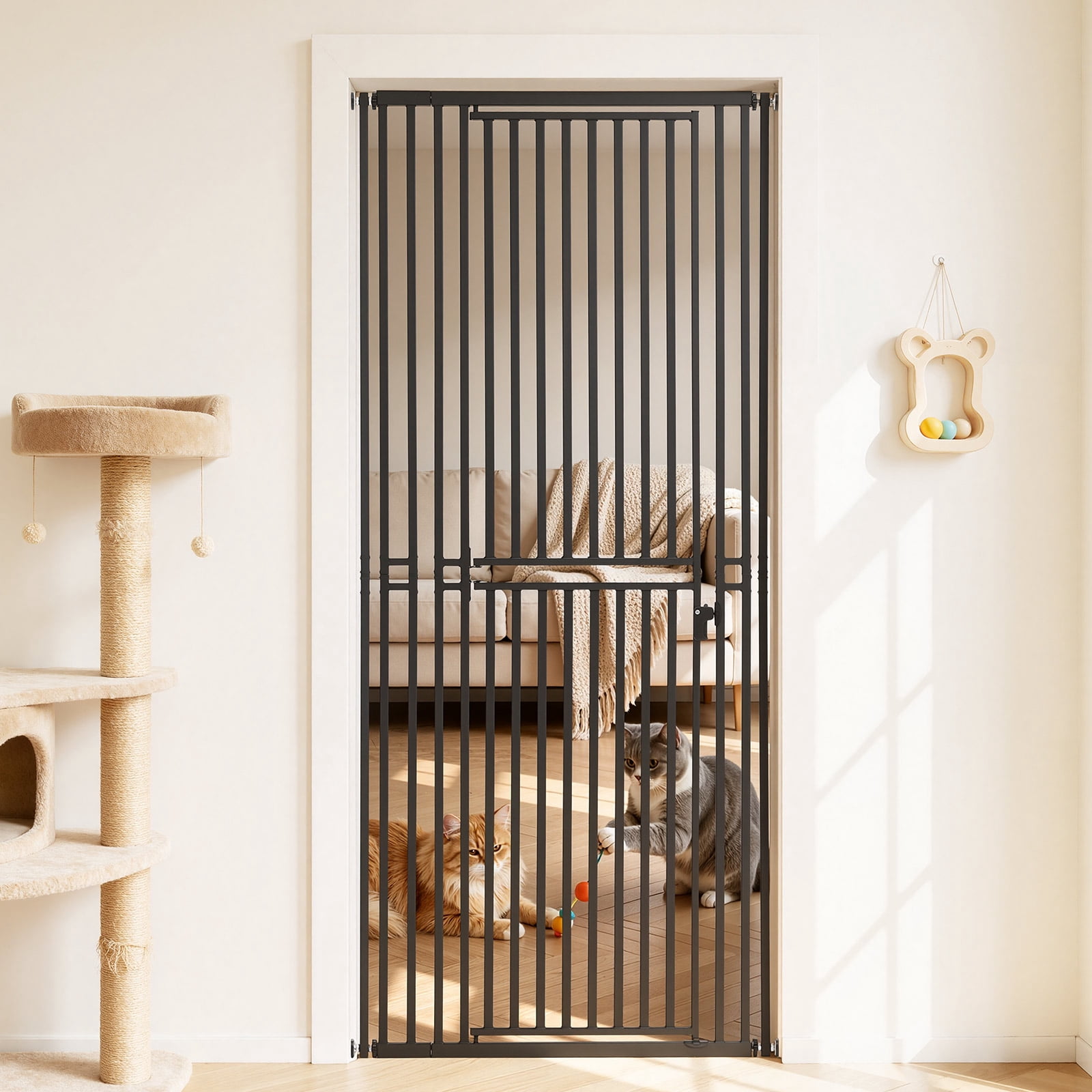 VEVOR Extra Tall Pet Gate for Cats, 28-34 in Adjustable Width, 78.7 in High Dog Gate, with Pressure Mount Kit and Wall Mount Kit, 1.2 in Narrow Bar Spacing, for Stairs, Doorways, and House, White