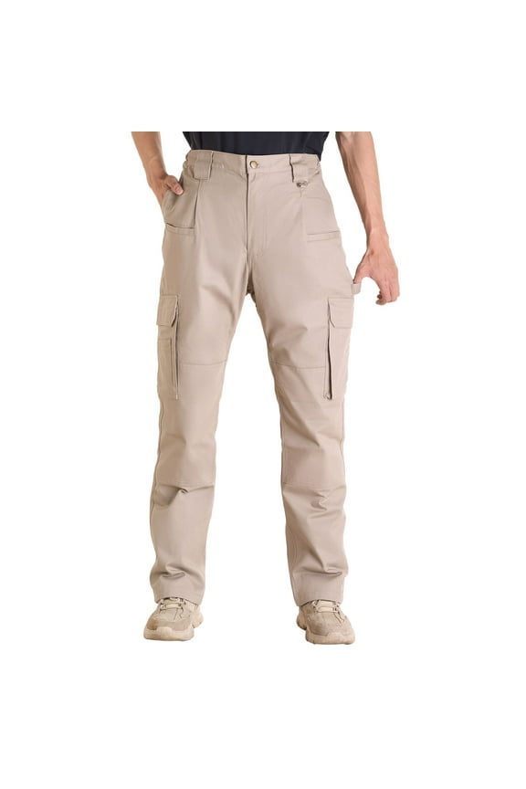 FR Pants for Men, 9 oz 100% Cotton, Flame-Resistant Cargo Pants with Multi-Pockets and Elastic Waist, Reinforced Tear-proof Stitching, Ideal for Welding Work and Casual Wear, M Size, Khaki