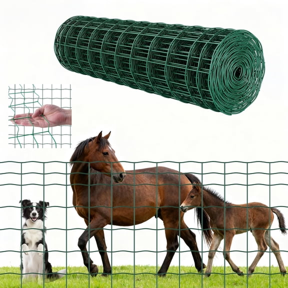 VEVOR Farm Fence, 39 x 787 in, 4 x 4 in Mesh 2.1mm Galvanized Steel Wire Fencing for Cattle, Hog & Sheep, Heavy Duty Vinyl Coated Livestock Fence for Animal Enclosures, Cage Wire, Garden Fences,Green