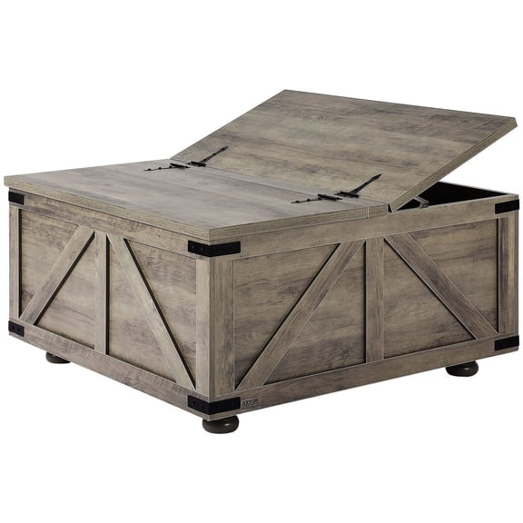 VEVOR Farmhouse Coffee Table, 36 Inch Hinged Square Coffee Table with Large Storage Compartment, Wooden Rustic Cocktail Table for Living Room, Bedroom, Apartment, Studio, Beige