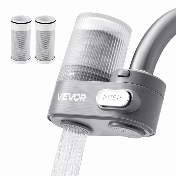 VEVOR Faucet Mount Water Filter, Vertical Water Purifier for Sink Tap, Carbon Fiber Filter, Removes Chlorine Lead with 3 Filters, Fits Most Kitchen or Bathroom Faucets, Gray