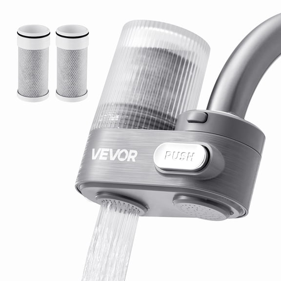 VEVOR Faucet Mount Water Filter, Vertical Water Purifier for Sink Tap, Carbon Fiber Filter, Removes Chlorine Lead with 3 Filters, Fits Most Kitchen or Bathroom Faucets, Gray
