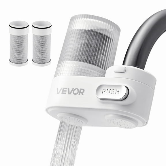 VEVOR Faucet Mount Water Filter, Vertical Water Purifier for Sink Tap, Carbon Fiber Filter, Removes Chlorine Lead with 3 Filters, Fits Most Kitchen or Bathroom Faucets, White
