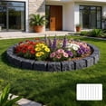 thumbnail image 1 of VEVOR Faux Stone Landscape Edging, 15.5 ft Kit, No Dig Garden Edging Border, Blocks for Lawn, Flower Beds, Yards, 4 Pack Each Section Has 6 Bricks 46.85"L x 3.94"W x 6.1"H, 8 Spikes, Charcoal Black, 1 of 9