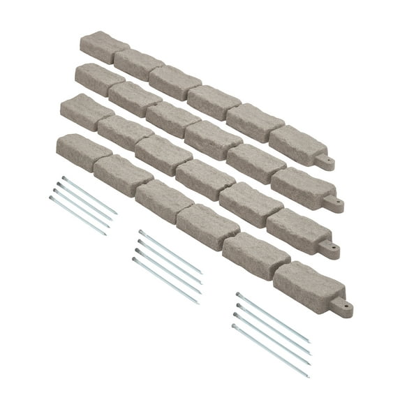 VEVOR Faux Stone Landscape Edging, 46.4 x 2.2 in Realistic Lawn Edging, Flexible Brick-Sized Garden Edging Border with Anchoring Spikes, Fade-Resistant Yard Edging for Driveways Walkway Beige