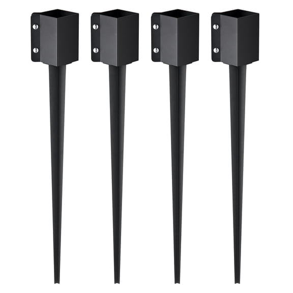 VEVOR Fence Post Anchor Ground Spike, 4 pack 36 x 4 x 4 inches Outer Diameter (Inner Diameter 3.5 x3.5 inches), Metal Black Powder Coated Post Stake Ground, for Mailbox Deck Garden Railing