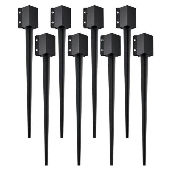 Fence Post Anchor Ground Spike, 8 Pack 36 x 4 x 4 Inches Outer Diameter (Inner Diameter 3.5 x3.5 Inches), Metal Black Powder Coated Post Stake Ground, for Mailbox Deck Garden Railing