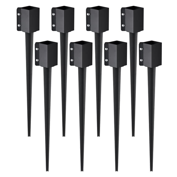 VEVOR Fence Post Anchor Ground Spike, 8 pack 36 x 4 x 4 inches Outer Diameter (Inner Diameter 3.5 x3.5 inches), Metal Black Powder Coated Post Stake Ground, for Mailbox Deck Garden Railing