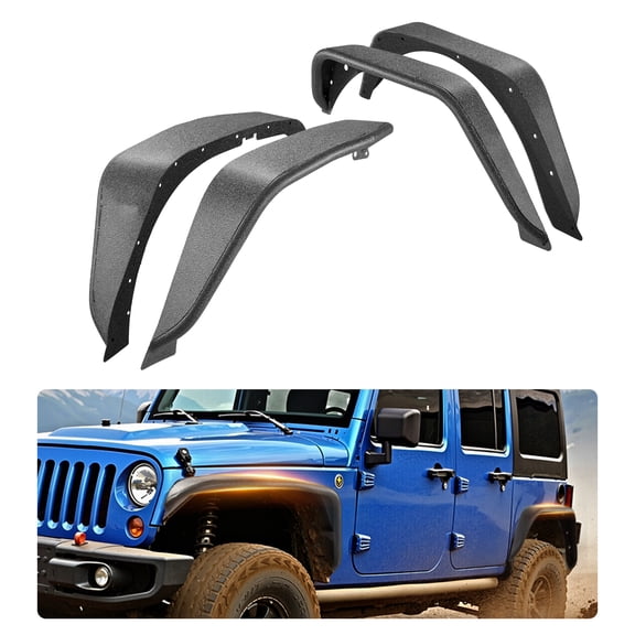 VEVOR Fender Flare,Front & Rear Jeep Fender Flares Compatible with 2007-2018 Jeep JK/JKU 2/4 Doors,Fine-Textured Black Paintable Off-Road Steel Liner Set, Fenders for Jeep JK, Rust-Resistant Coating
