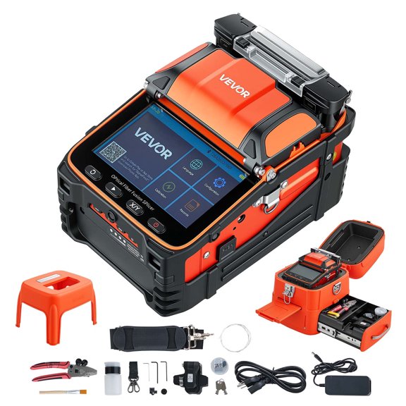 VEVOR Fiber Fusion Splicer 6 Motors with 5s Fast Splicing and 15s Heating, 7800mAh Core Alignment Fibers Optical Splicer with 5" Touchscreen, 3 in 1 Fiber Holder, VFL & OPM for SM MM DS NZDS
