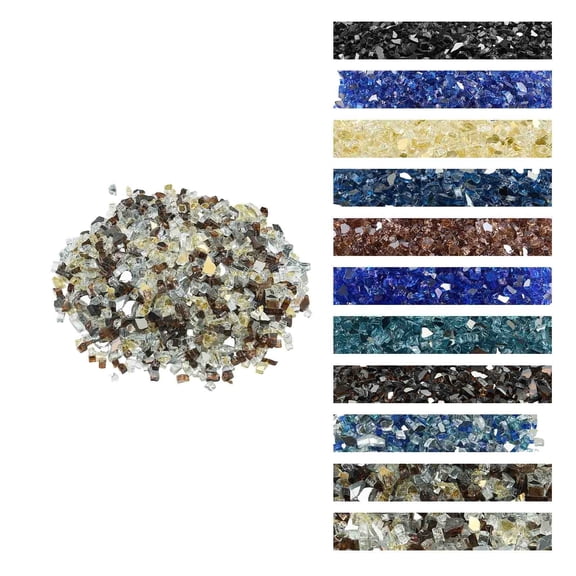 VEVOR Fire Glass, 10 LBS / 4.5 KG High-Temperature Resistant Fireplace Rocks, 1/2-Inch / 12.7 mm Reflective Firepit Glass Rock, High Luster Stone Landscaping for Fire Pit Table, Copper + Clear + Gold