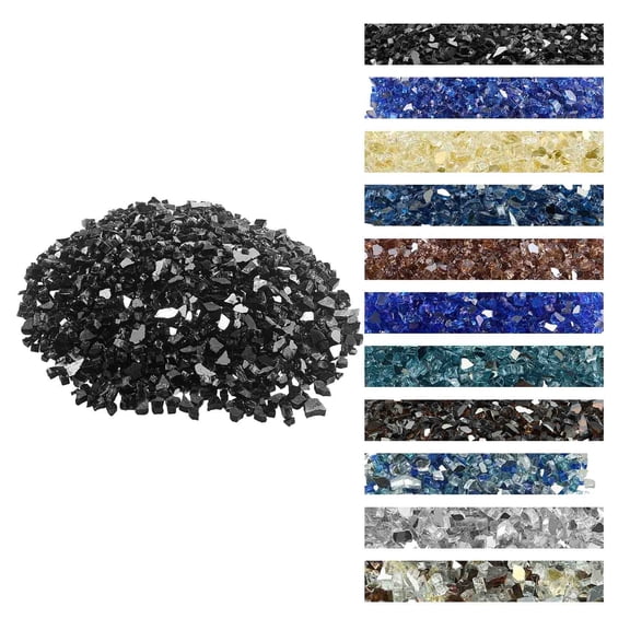 VEVOR Fire Glass, 20 LBS / 9.0 KG High-Temperature Resistant Fireplace Rocks, 1/2-Inch / 12.7 mm Reflective & Smokeless Firepit Glass Rock, High Luster Stone Landscaping for Fire Pit Table, Black
