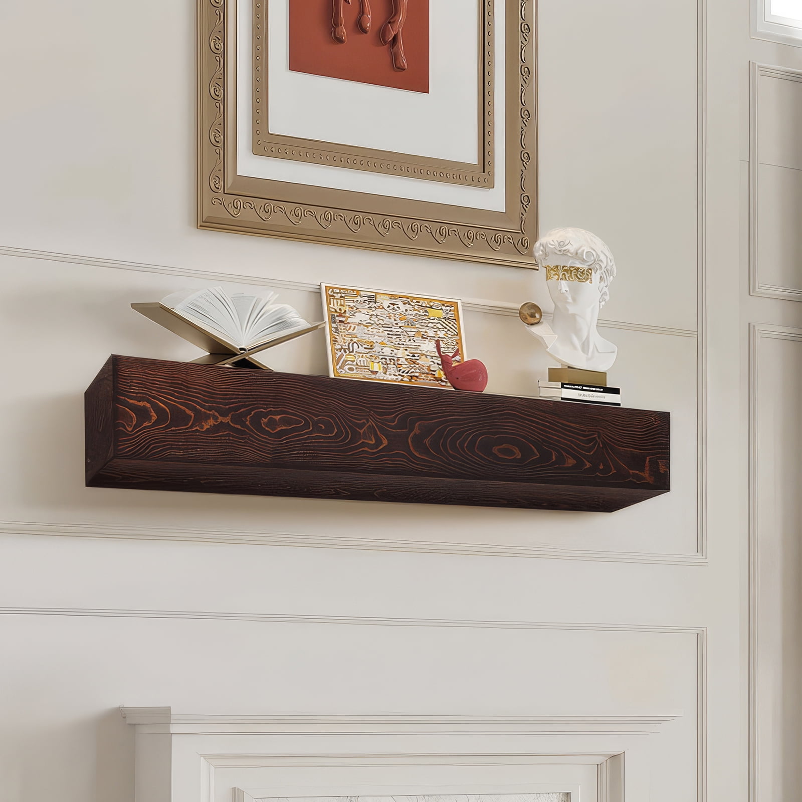 VEVOR Fireplace Mantel, 72" x 8" x 5", 50 lbs Weight Capacity, Natural Wood Mantel for Over Fireplace, Wall Mounted Floating Farmhouse Shelf, Handcrafted Fireplace Mantel for Wall Decor