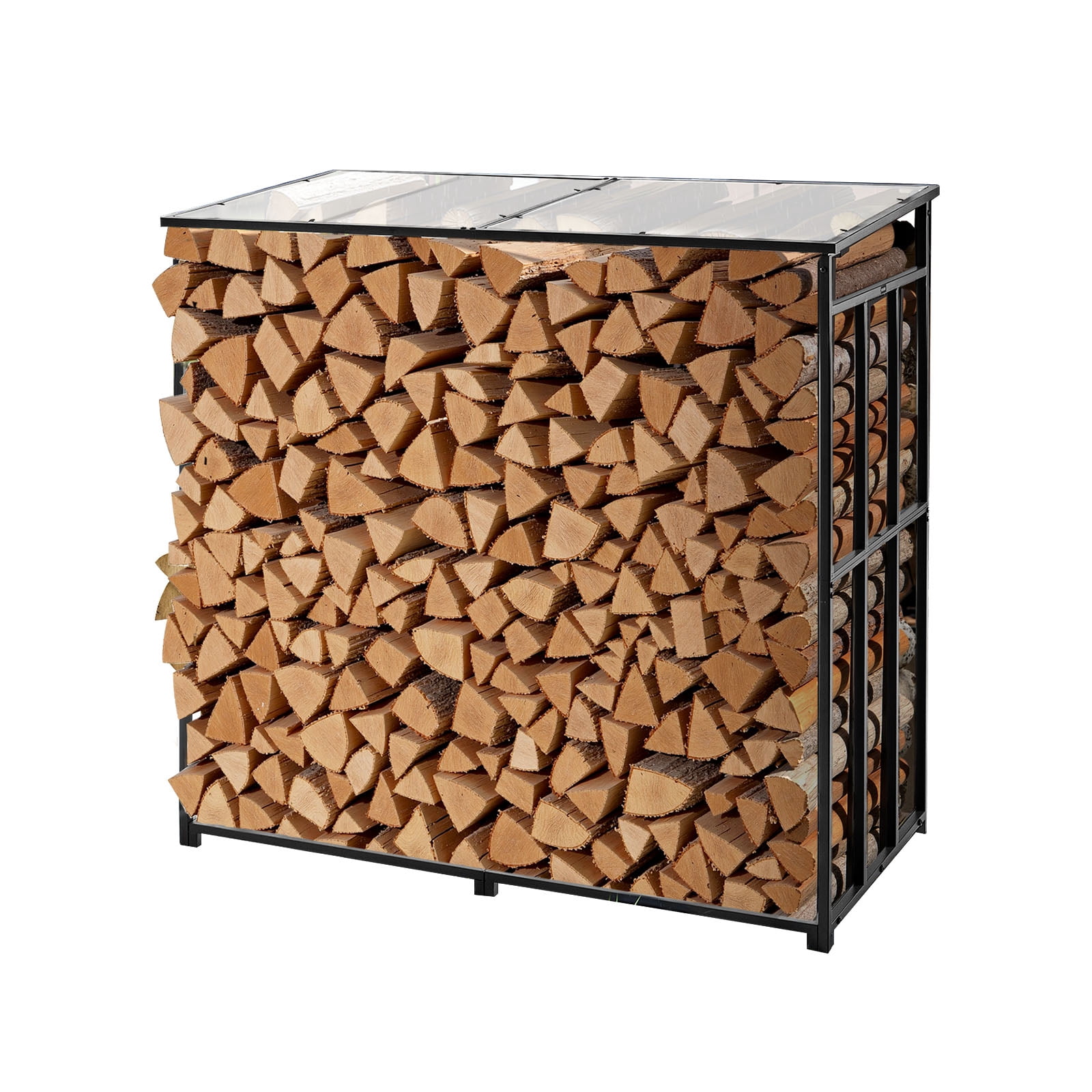 Slodped Racking VEVOR Firewood Rack with Sloped Roof, 4 ft Outdoor Firewood Holder, 1/4 ...