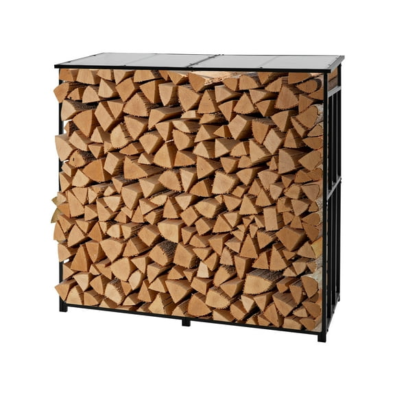 VEVOR Firewood Rack with Sloped Roof, 6 ft Outdoor Firewood Holder, 1/4 Cord Log Storage Shed, 660lb Max Weight Capacity, Powder-Coated Metal Wood Storage Rack for Fireplace Deck Backyard Garden