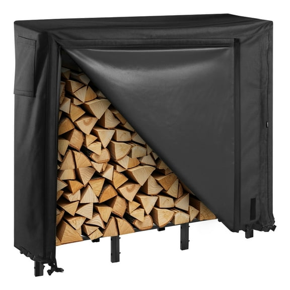 VEVOR Firewood Rack with Waterproof Cover, 4 ft Outdoor Firewood Holder, 1/4 Cord Storage Metal Log Holder,400lb Max Weight Capacity,Full Covered,Powder-Coated Wood Storage Rack for Fireplace Deck