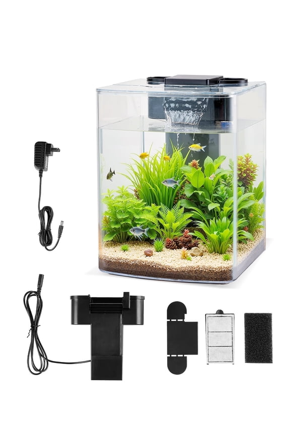 Fish Tank Aquarium, 2 Gallon Arch Ultra-Clear GPPS Starter Smart Tank Adjustable 3 Color Lighting, Self Cleaning System Fishbowl for Freshwater & Saltwater Fish Home, Office, or Pet Use
