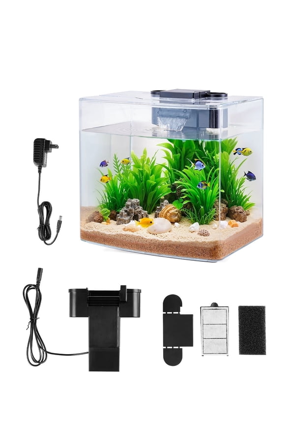 Fish Tank Aquarium, 3.5 Gallon Arch Ultra-Clear GPPS Starter Smart Tank Adjustable 3 Color Lighting, Self Cleaning System Fishbowl for Freshwater & Saltwater Fish Home, Office, or Pet Use