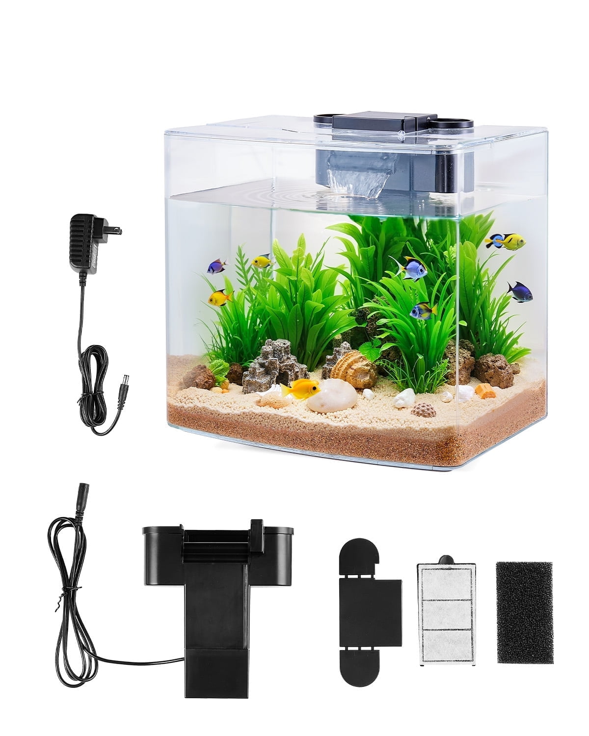 VEVOR Fish Tank Aquarium, 3.5 Gallon Arch Ultra-Clear GPPS Starter Smart Tank Adjustable 3 Color Lighting, Self Cleaning System Fishbowl for Freshwater & Saltwater Fish Home, Office, or Pet Use