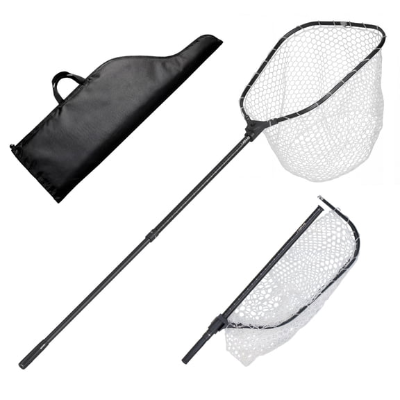 VEVOR Fishing Net, Foldable Landing Nets with Telescopic Handle and Built in Length Scale, Lightweight and Stronger 6063 Aluminum Fish Gear, Soft Silicone Mesh,Holds up to 30 lbs, for Kayak Boat Bank