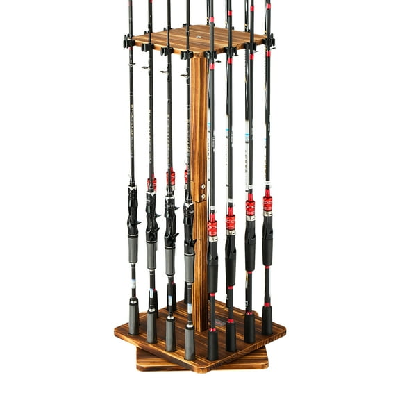 VEVOR Fishing Rod Holders for 16 Fishing Poles, 360° Rotating Wood Fishing Rods Rack for Garage Organization and Storage,Floor Stand Space-Saving Equipment,for Reels Gear Accessories,Gifts for Men