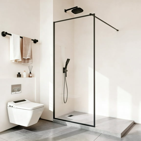 VEVOR Fixed Glass Shower Panel, 34 x 73.6 in Full-Framed Fixed Shower Screen, 5/16 in Thick Clear Tempered Glass Door with Bottom Seal Strip and Hardware, Easy to Clean, for Bathroom, Matte Black