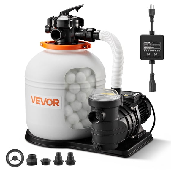 VEVOR FlashPure Sand Filter Pump, 16 in for Above Ground Pool, 1 HP 4400 GPH, Swimming Pool Filter System with Timer, 6X Faster Filtration with Media Installed, Leak-Resistant