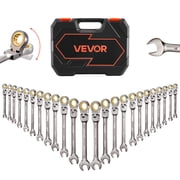 VEVOR Flex-Head Ratcheting Wrench Set, 24-Piece SAE and Metric, 72 Teeth, Cr-V Steel Ratchet Flexible Combination Wrench Set with Storage Case, for General Household, Automotive Repairs, Gray Nickel