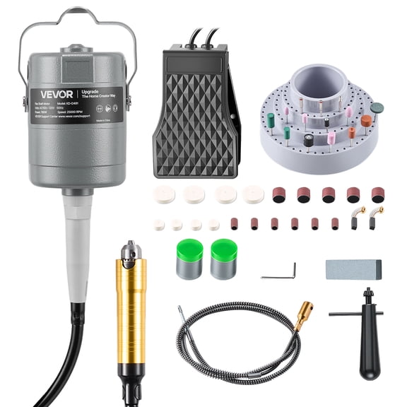 VEVOR Flex Shaft Grinder, 780W 25000RPM Electric Flex Shaft Rotary Tool, Foot-Pedal Control Hanging Carver Grinder with 112PCS Accessory Kit for Sanding Buffing Polishing Cutting