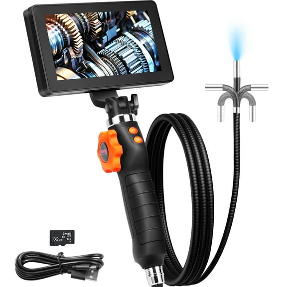 VEVOR Flexible Borescope Camera, Dual-Articulation Endoscope with 6.4mm Slim Lens, 5-inch IPS HD Display, 8X Magnification, 8 LED Illumination Snake Camera for Car Maintenance, Plumbing
